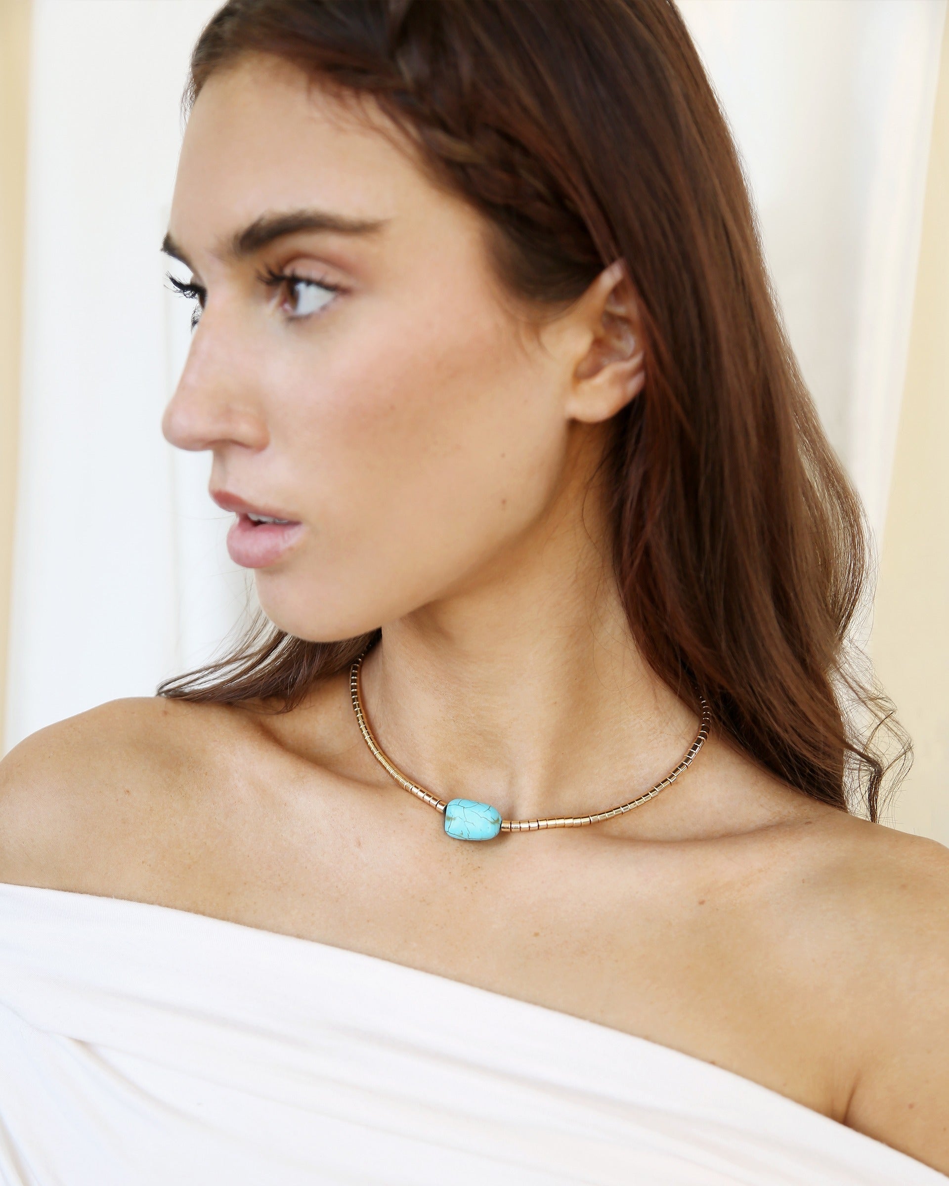 Gold Beaded Turquoise Nugget Necklace