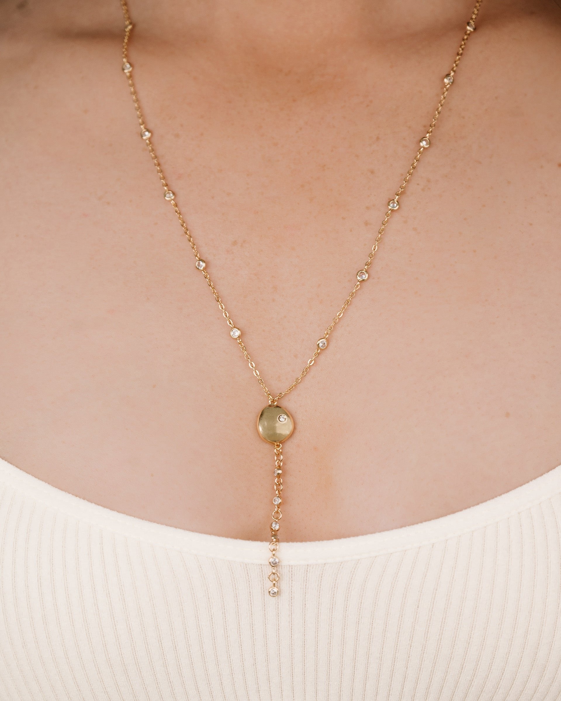 Polished Pebble Crystal Chain Lariat