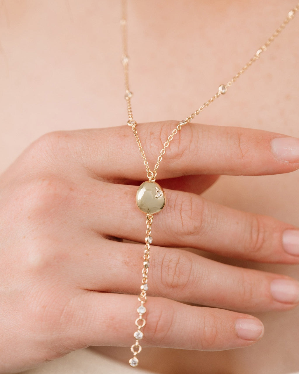 Polished Pebble Crystal Chain Lariat