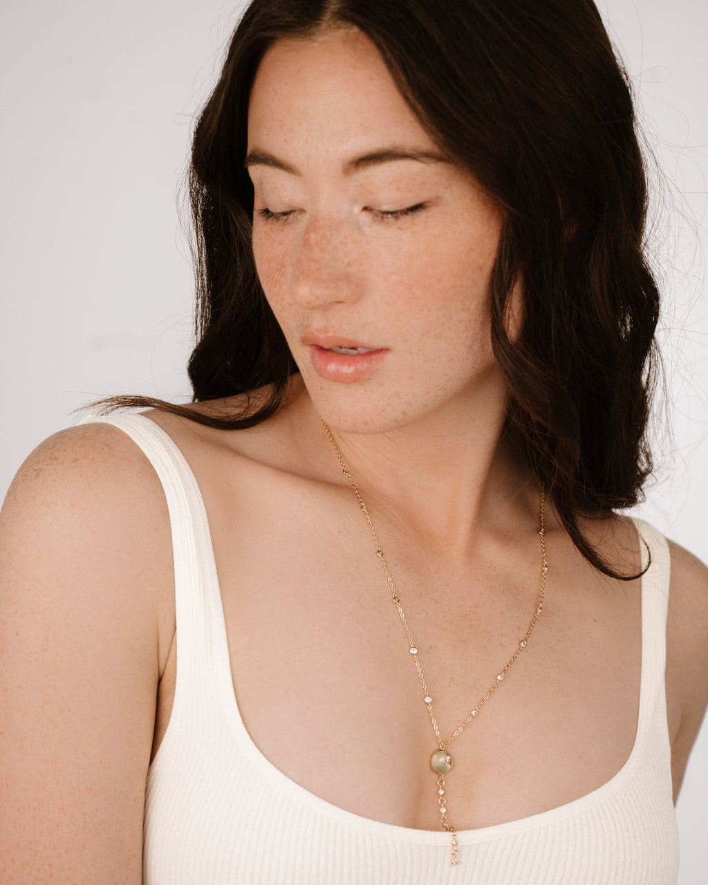 Polished Pebble Crystal Chain Lariat