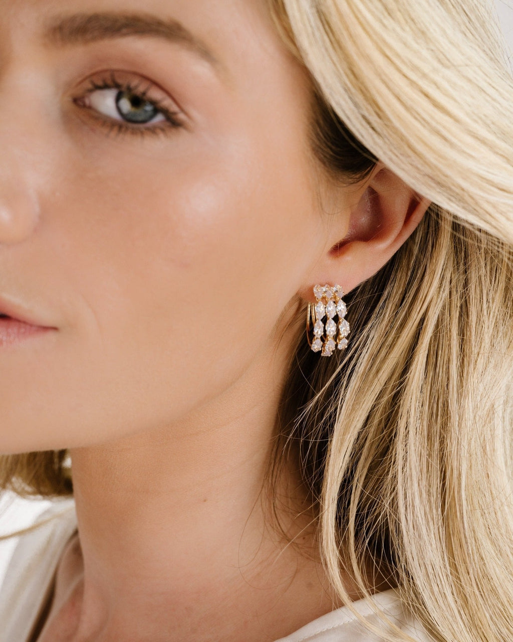 Multi-Crystal Huggie Hoop Earrings