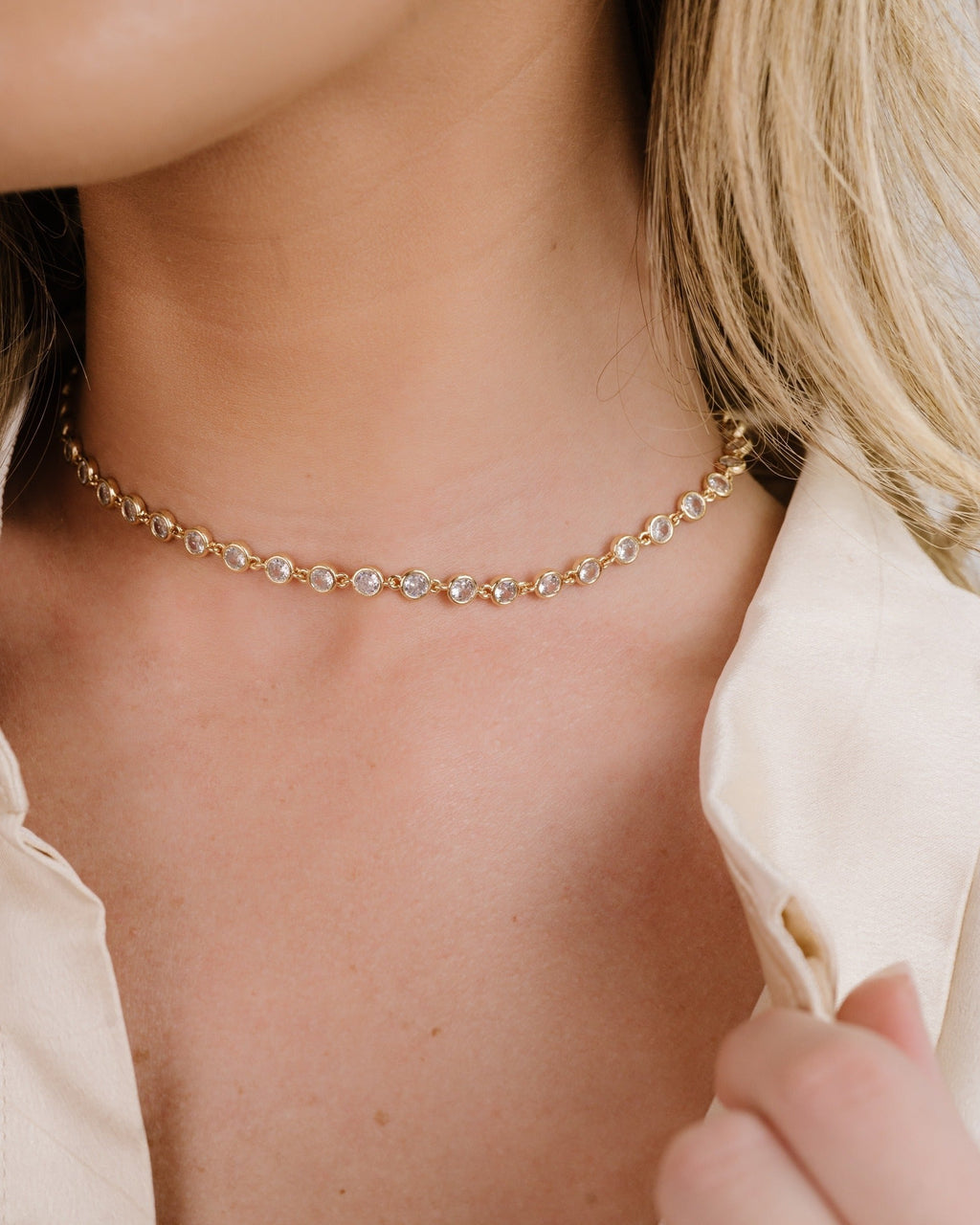 Crystal Disc and Link Necklace