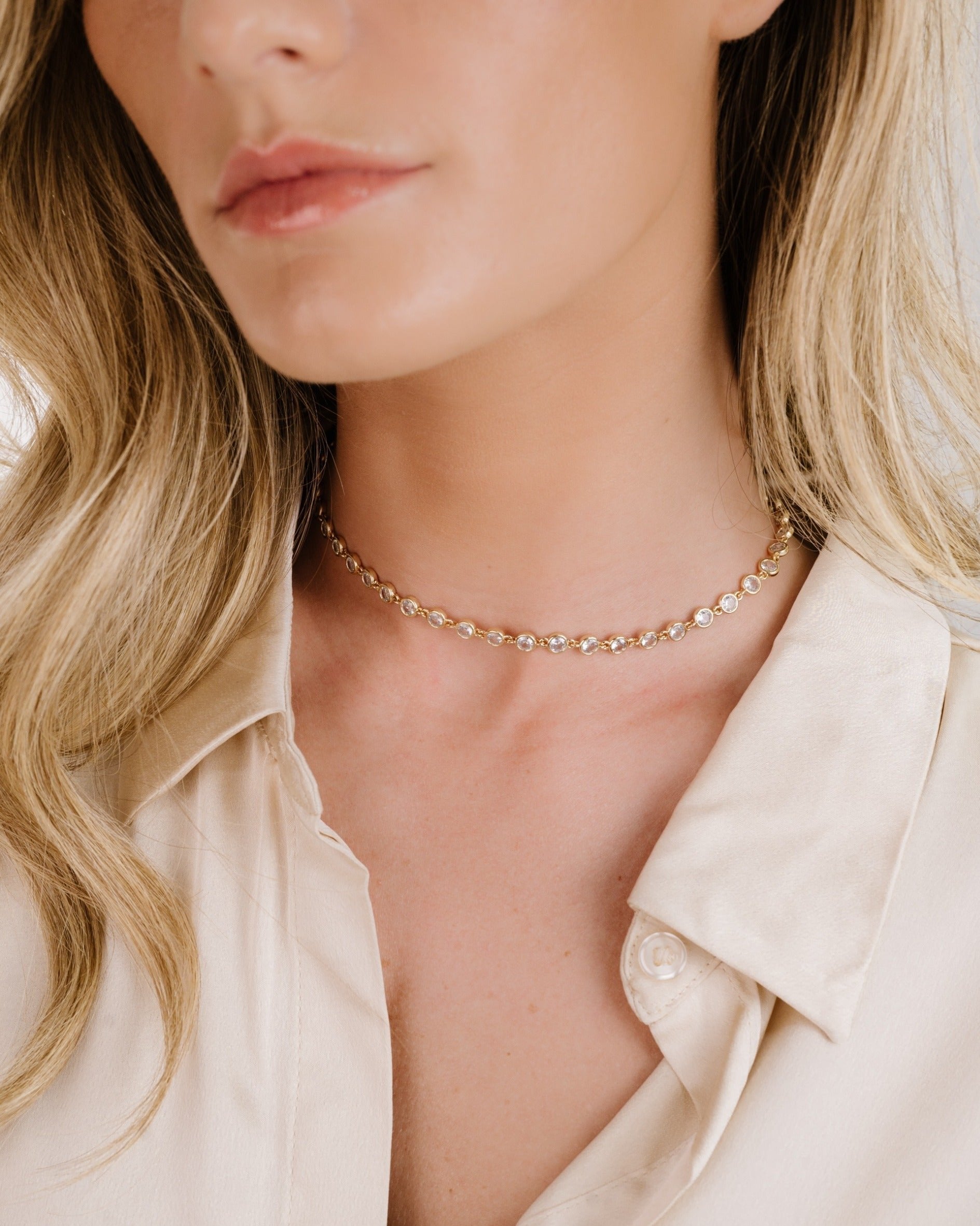 Crystal Disc and Link Necklace