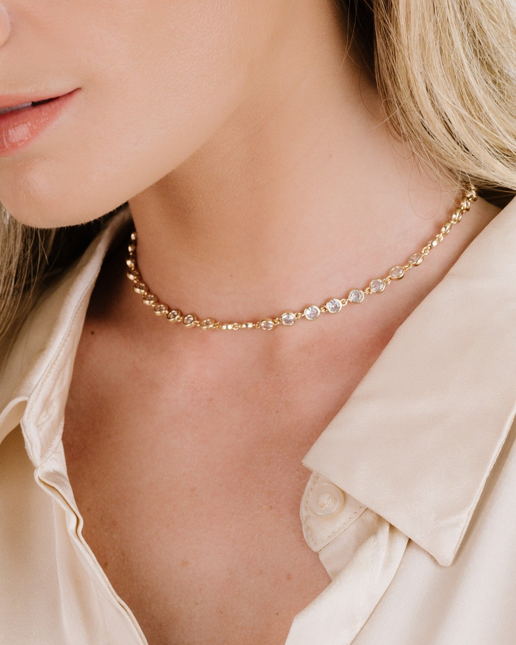 Crystal Disc and Link Necklace