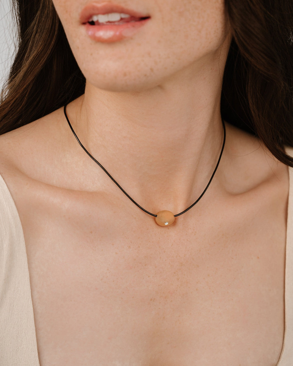 Polished Pebble Leather Pendant Necklace