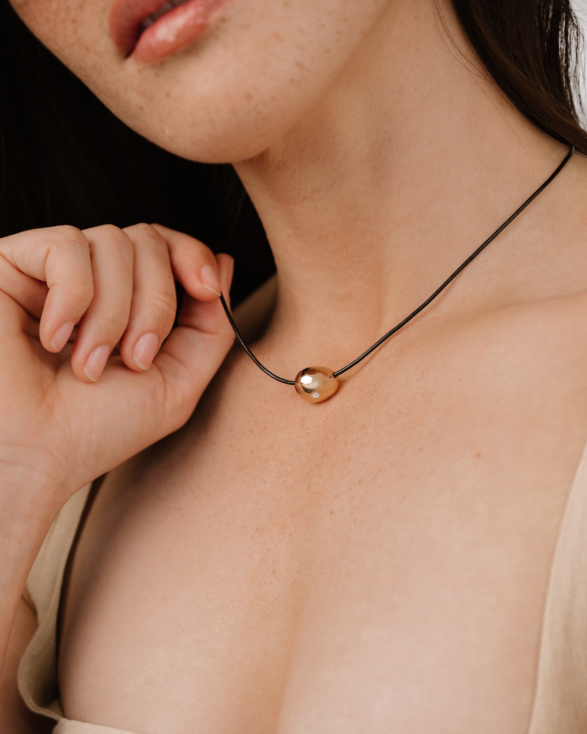 Polished Pebble Leather Pendant Necklace