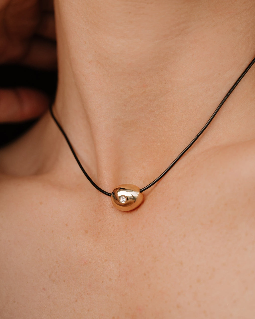 Polished Pebble Leather Pendant Necklace