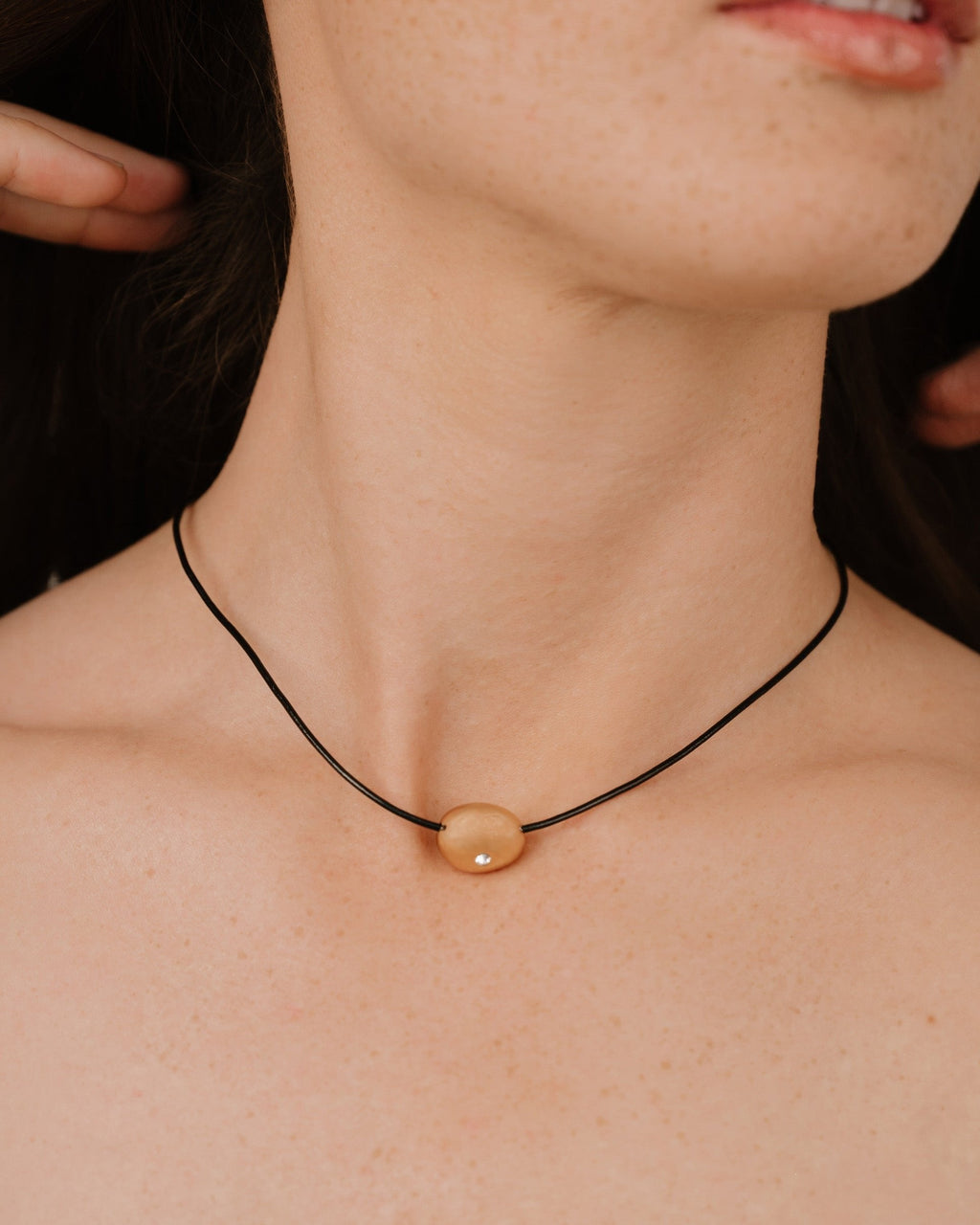 Polished Pebble Leather Pendant Necklace