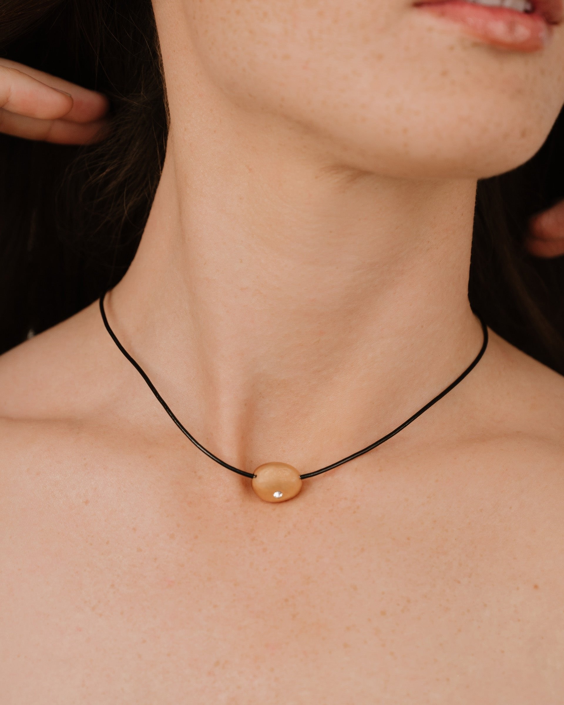 Polished Pebble Leather Pendant Necklace