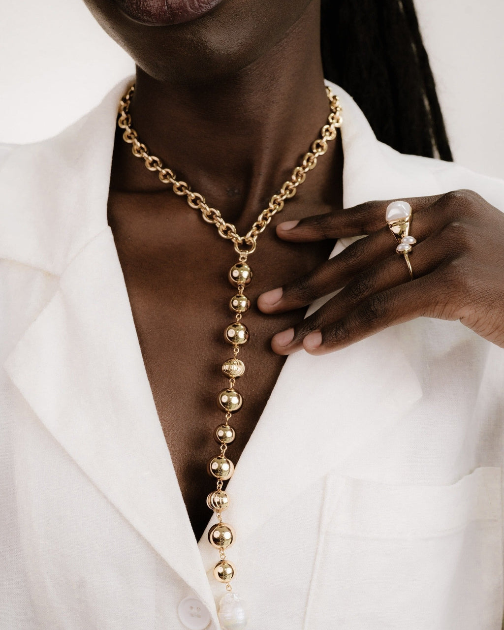 Deep Drop Pearl Lariat Necklace