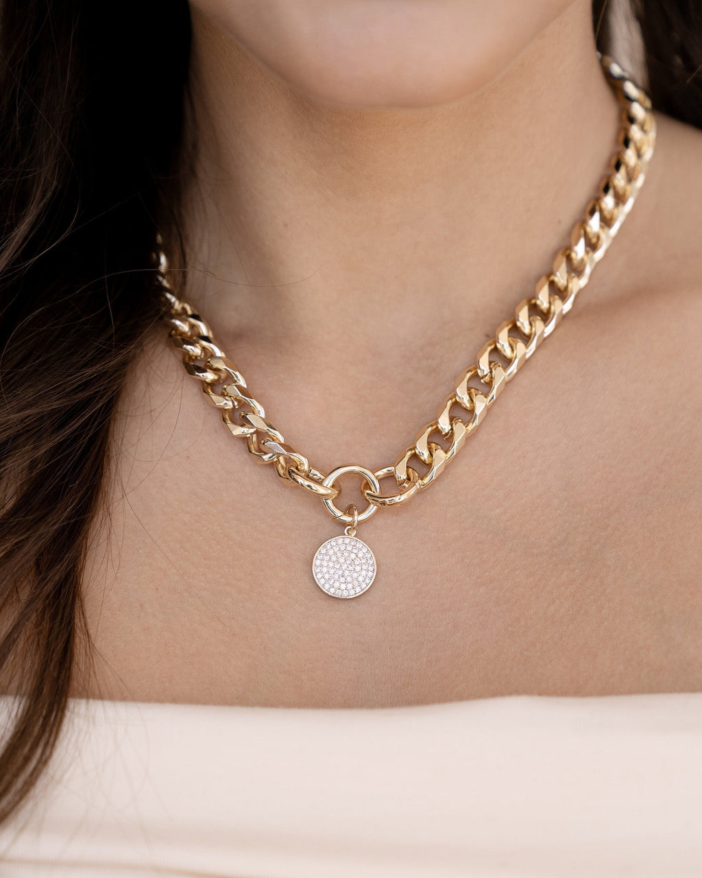 Crystal Disc Charm and Chain Necklace