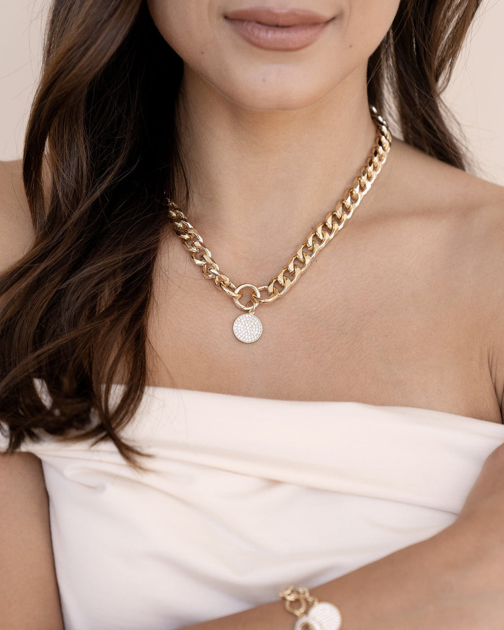 Crystal Disc Charm and Chain Necklace