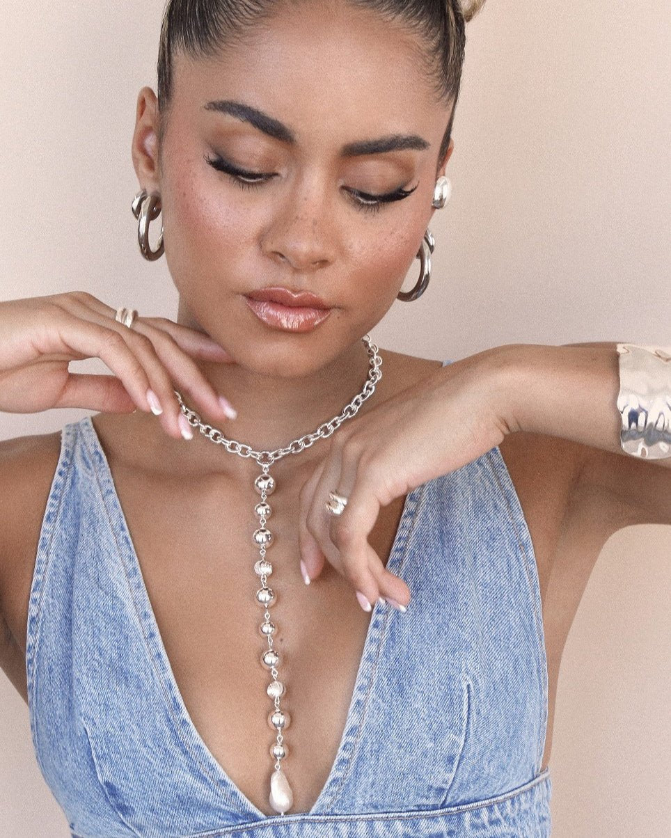 Deep Drop Pearl Lariat Necklace