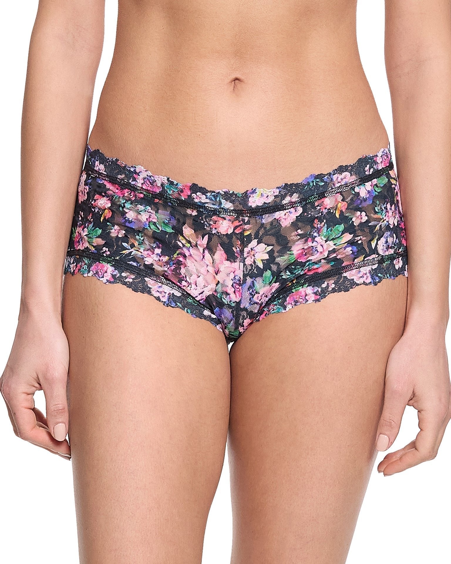 Printed Signature Lace Boyshort Dark Peonies