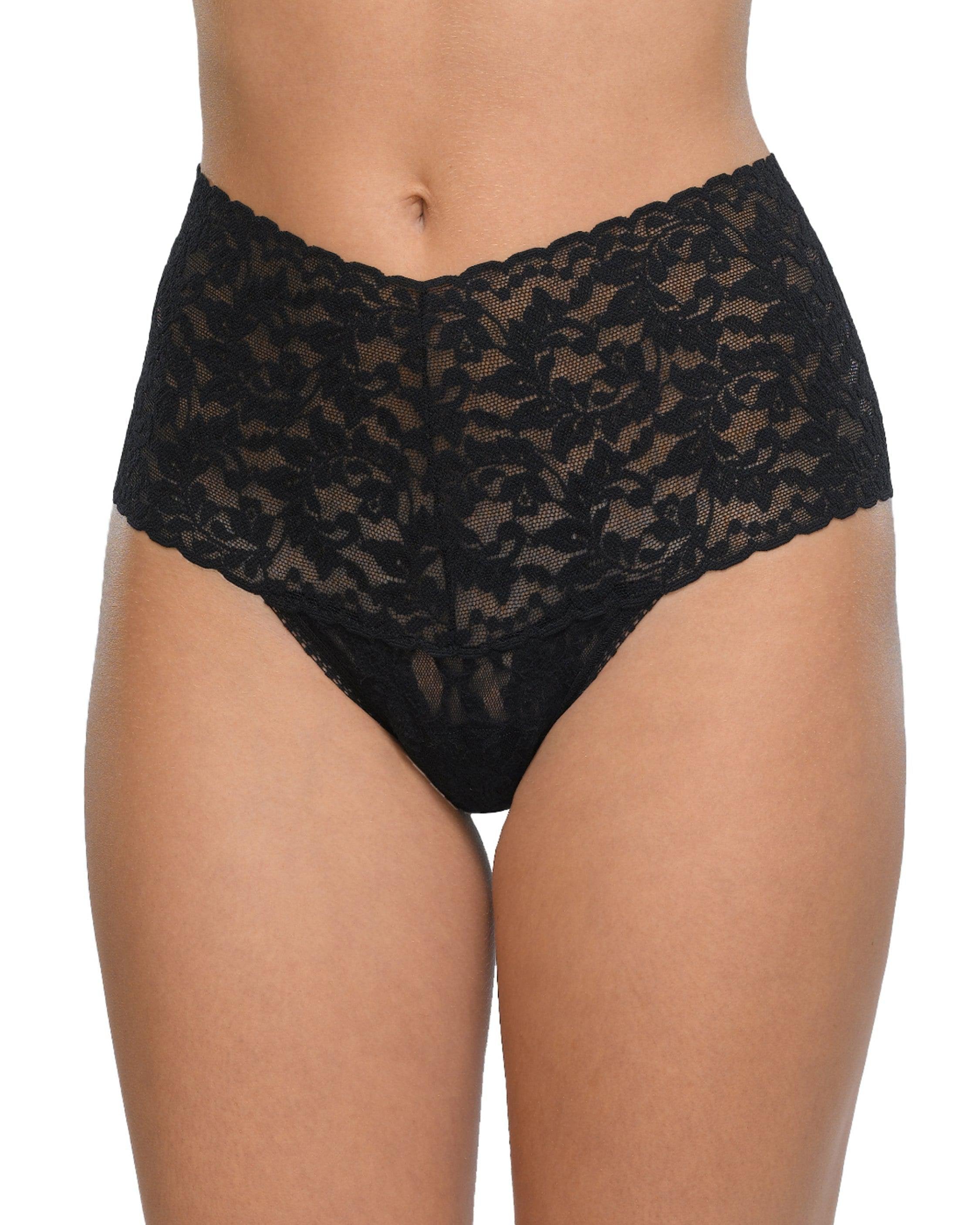 Retro Lace Thong Black