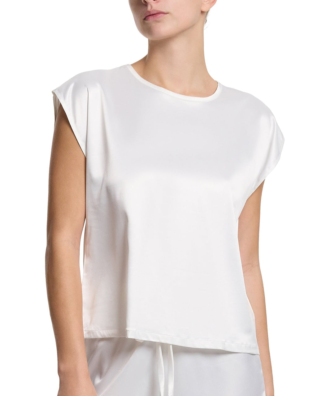 Satin Sleep Cap Sleeve Tee Light Ivory