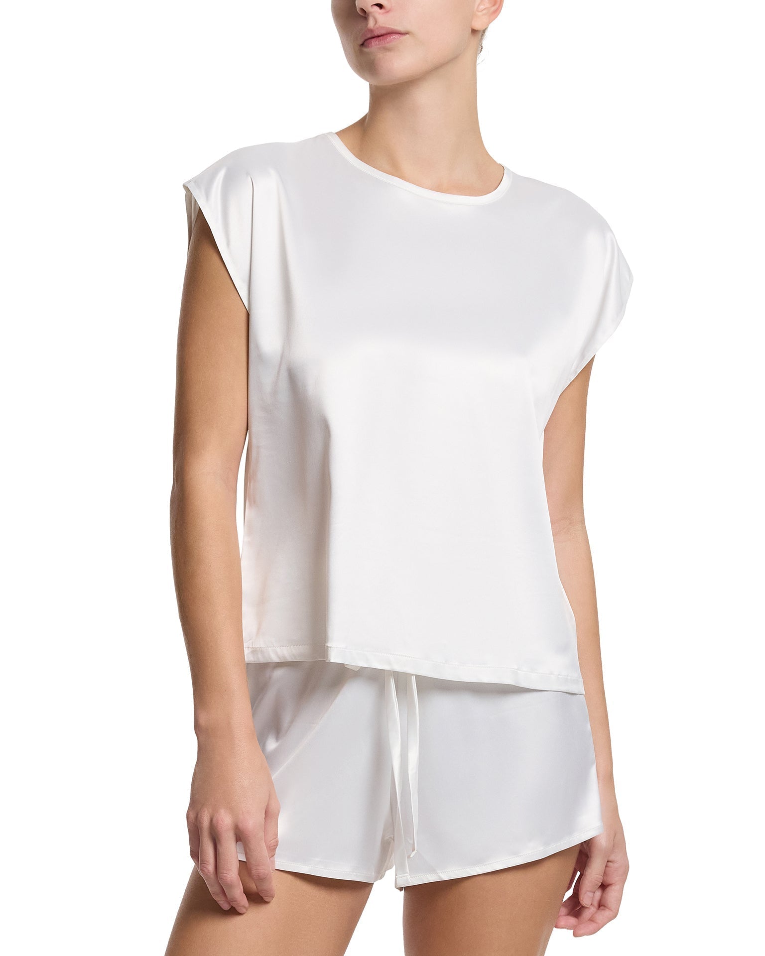 Satin Sleep Drawstring Short Light Ivory