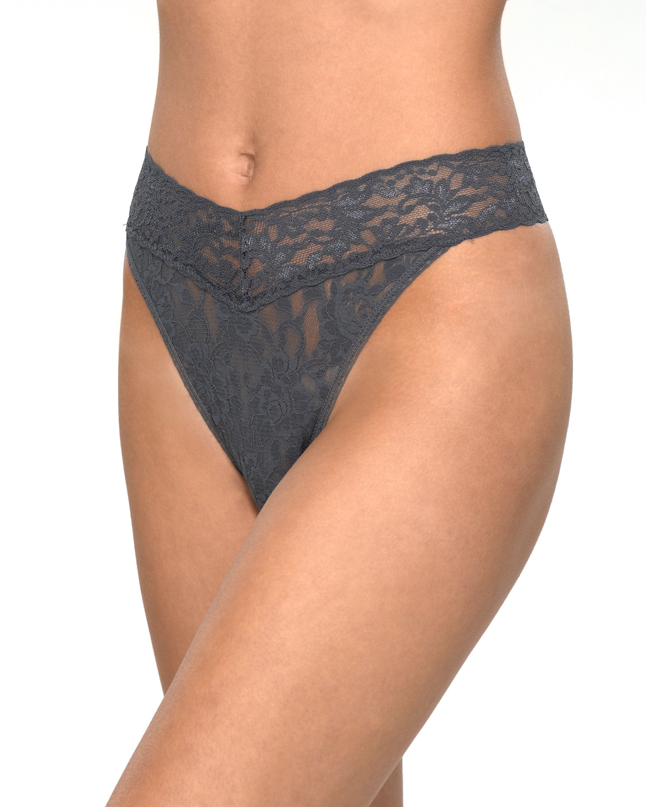 Signature Lace Original Rise Thong Granite Grey