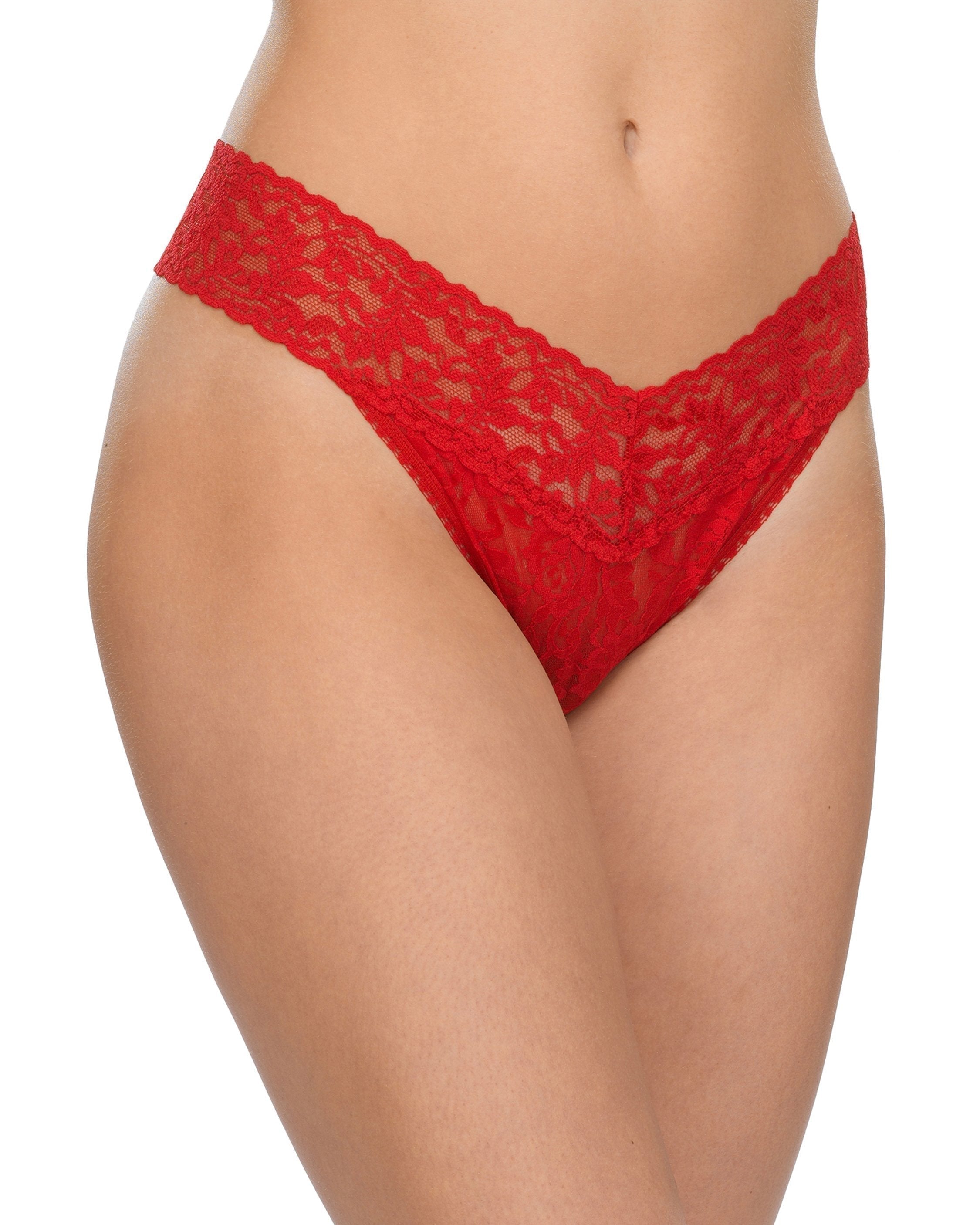 Signature Lace Original Rise Thong Red