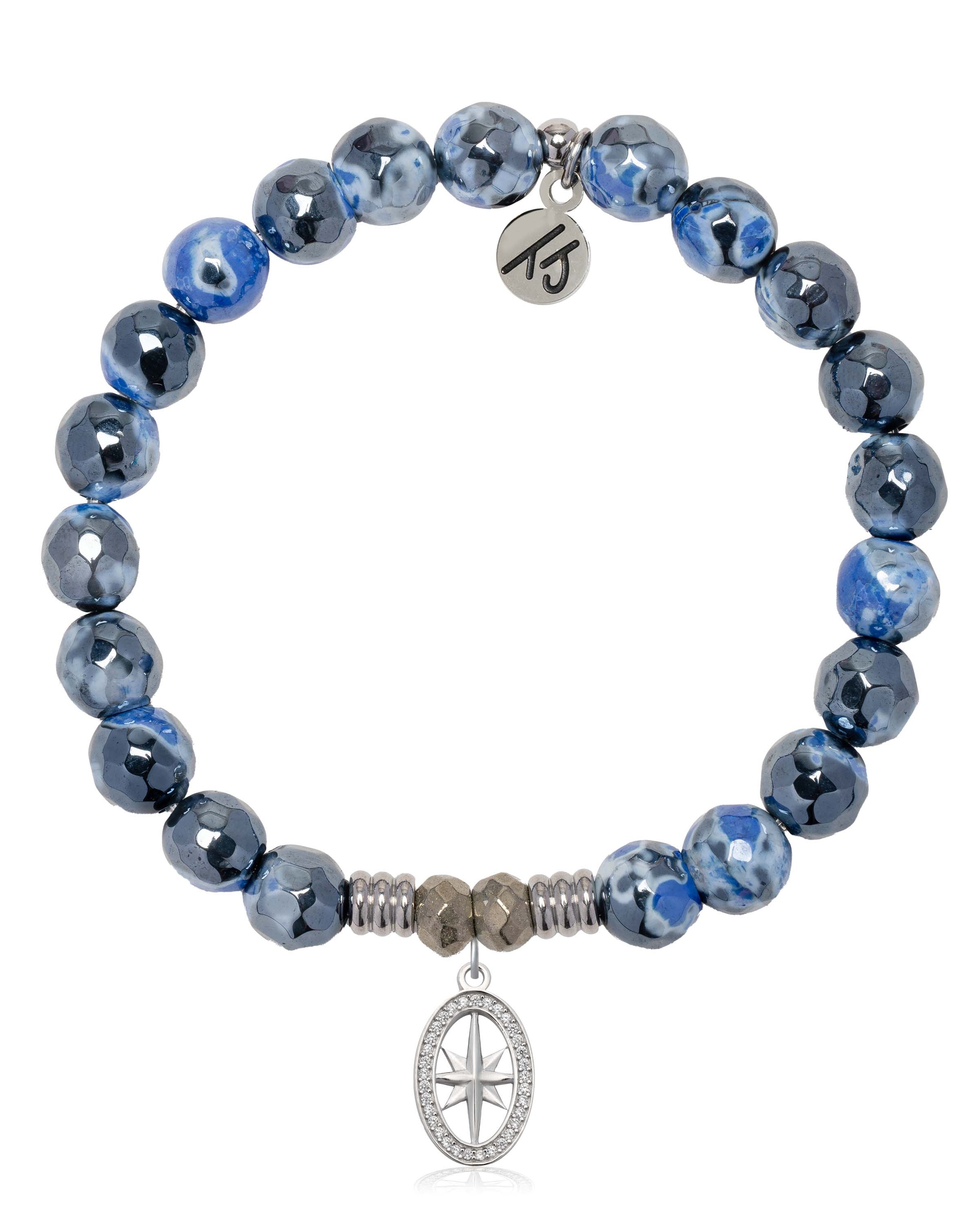 Denim Blue Agate Gemstone Bracelet with Unstoppable Sterling Silver Charm