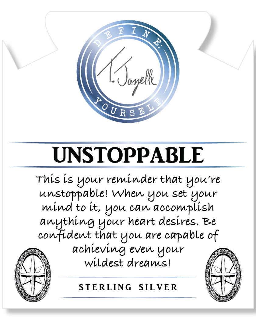 Denim Blue Agate Gemstone Bracelet with Unstoppable Sterling Silver Charm