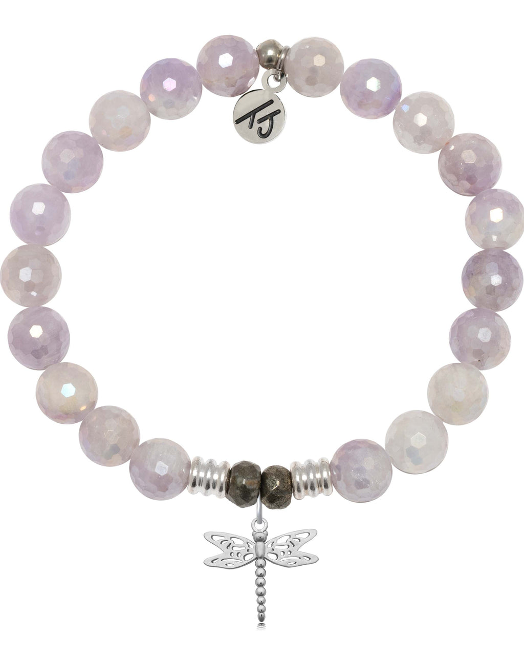 Mauve Jade Gemstone Bracelet with Dragonfly Sterling Silver Charm