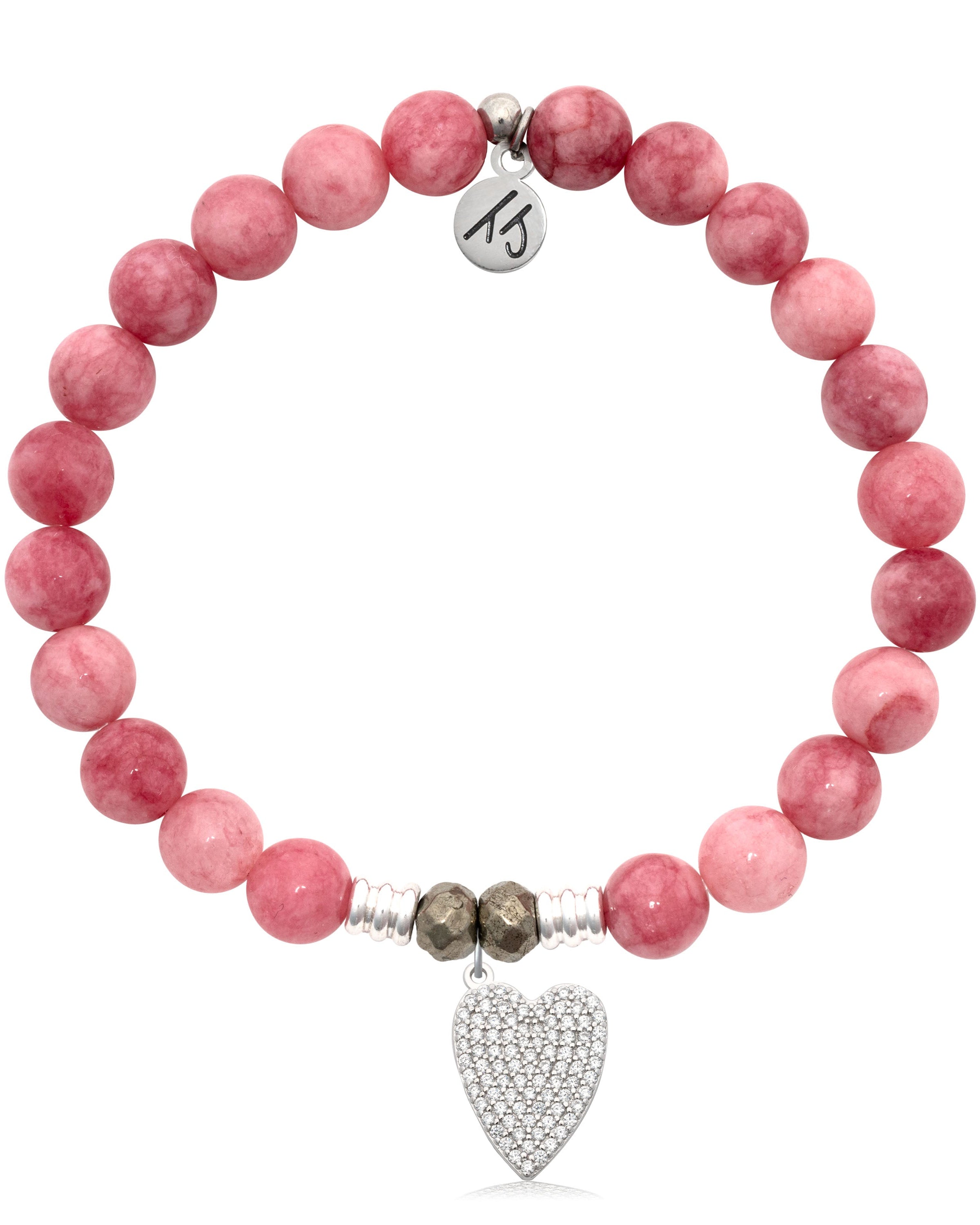 Pink Jade Gemstone Bracelet with You are Loved Sterling Silver Charm