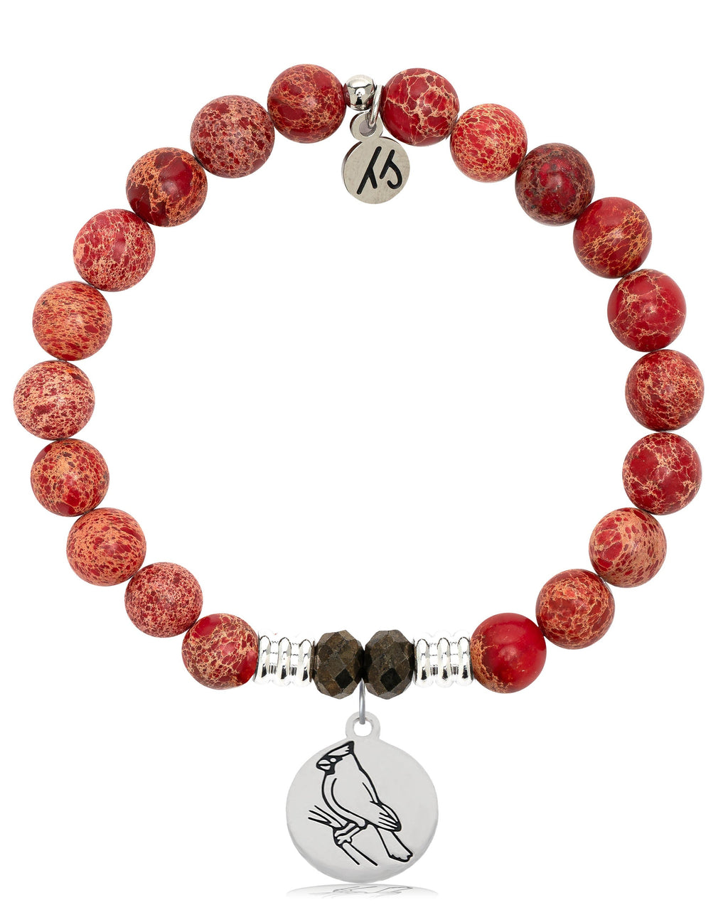 Red Jasper Stone Bracelet with Cardinal Sterling Silver Charm