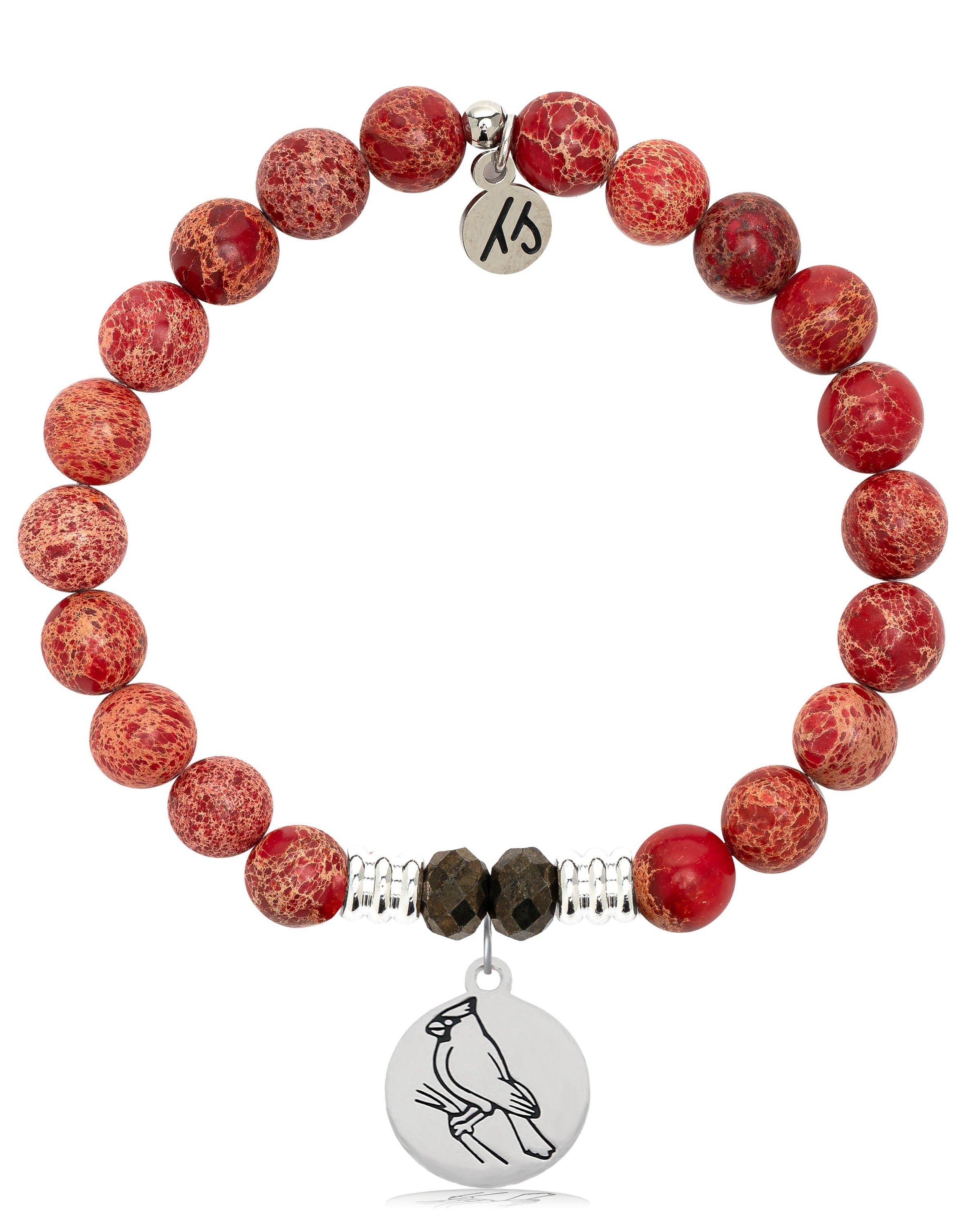 Red Jasper Stone Bracelet with Cardinal Sterling Silver Charm