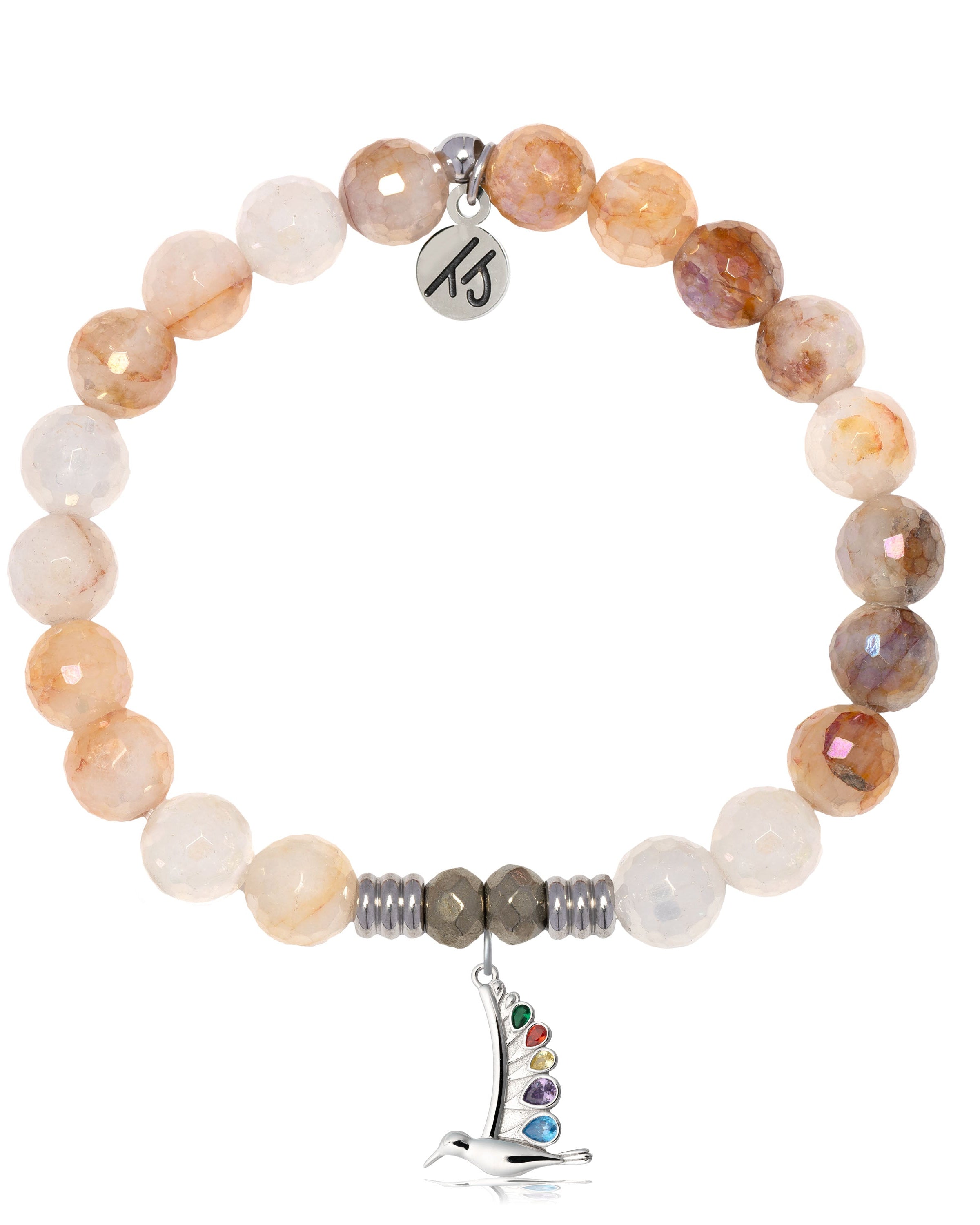 Sunset Quartz Gemstone Bracelet with Hummingbird Sterling Silver Charm
